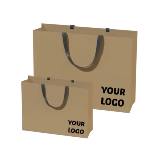 Biodegradable Custom Logo Printed Brown Kraft Paper Food Gift Bag with Ribbon