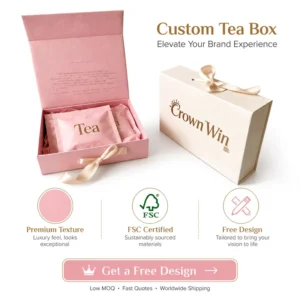 Biodegradable Custom White Magnetic Flap Tea Paper Box Food Grade Foldable Gift Box with Ribbon
