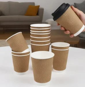 Biodegradable Disposable Coffee and Tea Paper Cup with Corrugated Wall, Silicone-Coated Kraft Paper