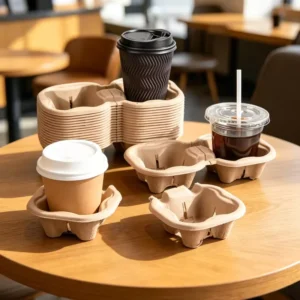 Biodegradable Disposable Double-Wall Drink Holders Stackable Trays Durable Food-Grade Coffee Cup Carriers