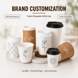 Biodegradable Double-Wall Insulated Kraft Paper Coffee Cups with Custom Print for Hot Drinks
