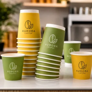 Biodegradable Double-Wall Paper Cups with Lids and Sleeves for Hot Drinks Coffee Tea Cafe Takeaway Restaurant Bulk