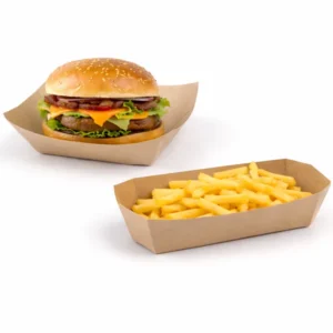 Biodegradable Eco-Friendly Disposable Rectangle Food-Grade Kraft Paper Boat Tray for Party Use