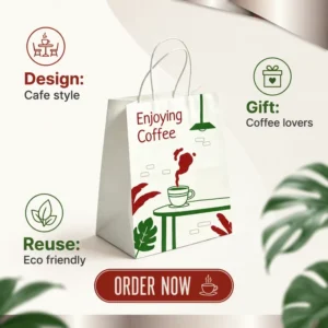 Biodegradable Eco-Friendly Kraft Paper Takeaway Bags with Custom Printing and Long Handles