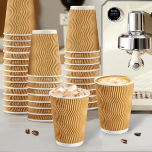 Biodegradable Eco Friendly Ripple Wall Corrugated Disposable Portable Coffee Paper Cup With Lids