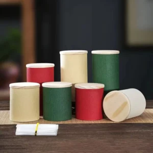 Biodegradable Food Grade Foil Liner Matcha Tea Round Loose Canister Box Special Cardboard Paper Tube Packaging with Wooden Lid
