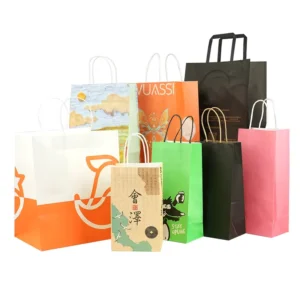 Biodegradable Kraft Paper Bags with Custom Logo Disposable Square Flat Bottom Various Sizes for Food Takeaway Packaging