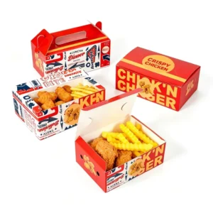 Biodegradable Kraft Paper Box Food Grade Matte Lamination Disposable Fried Chicken Takeaway Box with Lid