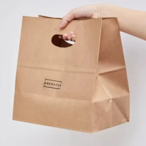 Biodegradable Kraft Paper Disposable Takeaway Bags with Die Cut Handles Custom for Fast Food