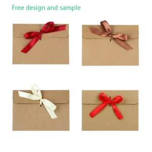 Biodegradable Kraft Paper Envelopes with Bowknot Customizable Printing 4.84 x 6.73 Inches Weddings Events