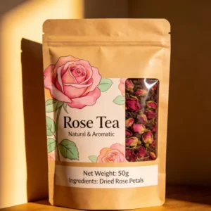 Biodegradable Kraft Paper Stand-Up Pouches with Ziplock and Clear Window for Rose Tea Bags