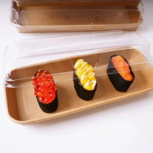 Biodegradable Kraft Paper Sushi Food Tray with Matt Lamination for Noodles and Chips