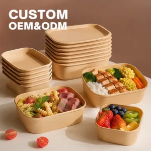 Biodegradable Kraft Square Paper Food Box With Water Based Coating Custom Printing Eco Packaging Low Minimum Order