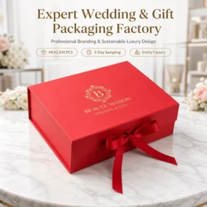 Biodegradable One-Piece Corrugated Board Folding Rectangular Magnetic Gift Box with Bow for Weddings and Valentine’s Day