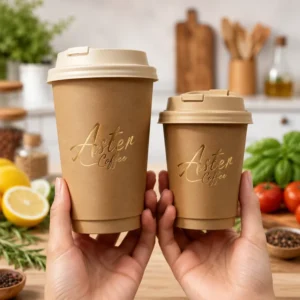 Biodegradable Paper Cups Kraft Double Wall Disposable With Lids For Hot Coffee Tea Cafe Restaurant Takeaway To Go