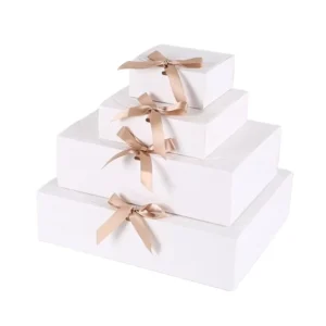 Biodegradable Plain White Paperboard Gift Box with Ribbon and Kraft Paper