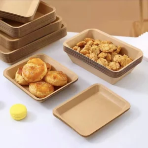 Biodegradable Recyclable Brown Kraft Paper Tray, See-Through