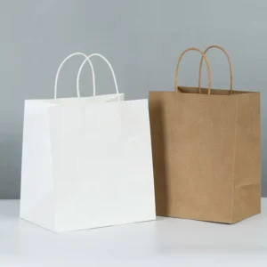 Biodegradable Recyclable Kraft Paper Food Takeaway Bags with Twisted Handles