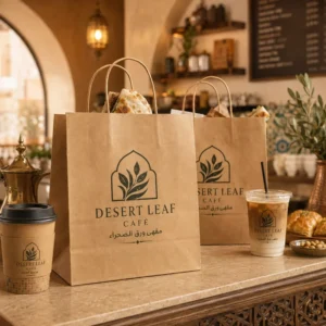 Biodegradable Recyclable Kraft Paper Takeaway Bags with Handles, Custom Printed Shopping Bags for Coffee Shops