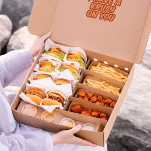 Biodegradable Recyclable Paper Food Box, Matte Lamination, Custom Packaging for Donuts, Cake, Snacks, Noodles, and Sushi