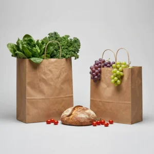 Biodegradable Recyclable White Kraft Paper Takeout Food Bag with Digital Printing and Cotton Rope Handle