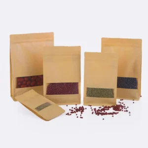 Biodegradable Reusable Food Kraft Paper Zipper Stand-Up Pouch Bags with Clear Window