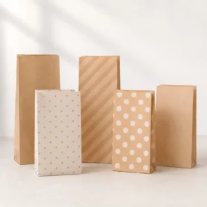Biodegradable SOS Paper Bag Self opening Satchel Kraft Gift Bags with Square Bottom for Grocery Food Packaging