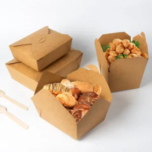 Biodegradable Small Kraft Paper Lunch Box, PE-Coated Fast Food Container