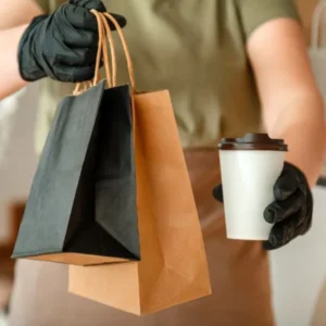 Biodegradable White Kraft Paper Takeaway Food Packaging Bag with Custom Logo