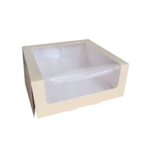 Biodegradable White Kraft Paperboard Cake Bakery Box with Auto-Popup Window for Pie and Cake