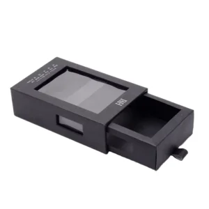 Black Custom Logo Printed Perfume Rigid Drawer Gift Box with Hot Stamping and PVC Window