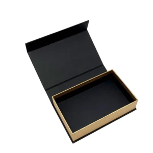 Black Custom Magnetic Gift Paper Box with Secure Closure, Folding Design, Pen Wine Bottle Packaging