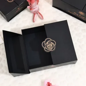 Black Double-Opening Laminated Rigid Cardboard Gift Box with Two-Door Magnetic Closure