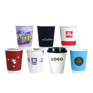 Black Double-Wall Takeaway Coffee Paper Cup with Lid and Gold Foil Stamping