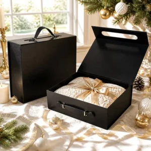 Black Foldable Flip-Top Handheld Gift Box, Medium Size 28.22.29.2 cm, Solid Color, One-Piece