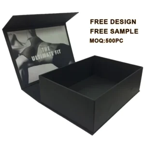 Black Folding Magnetic Box, OEM Logo, Large Foldable Cardboard Mailing Box for Clothes and Gifts
