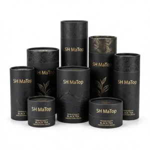 Black Kraft Cardboard Cosmetic Essential Oil Paper Tube with Gold or Silver Foil Embossing