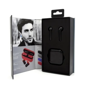 Black Magnetic Kraft Paper Box with UV Printing, Recycled Materials, and Hanger for 3C Electronics