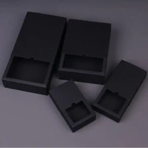 Black Paper Cardboard Drawer Box Sleeve and Tray Custom Printed Pull Out Sliding Gift Packaging with Thumb Notch