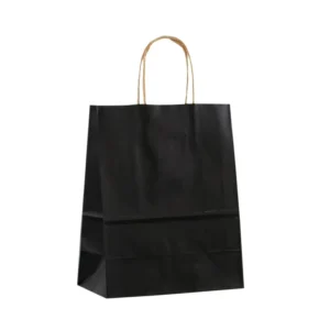 Black Recyclable Kraft Paper Bag with Twisted Handles and Offset Printing for Gifts and Crafts