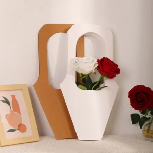 Black White Pink Portable Square Flower Gift Bag with Matt Lamination, Paperboard