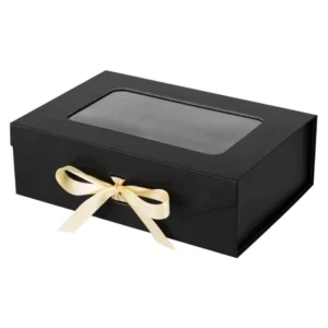 Black White Recyclable Cardboard Gift Box With Window and Magnetic Closure
