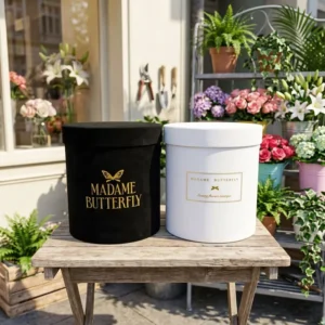 Black White Recycled Material Custom Logo Matte Finish Medium Round Florist Gift Packaging Boxes