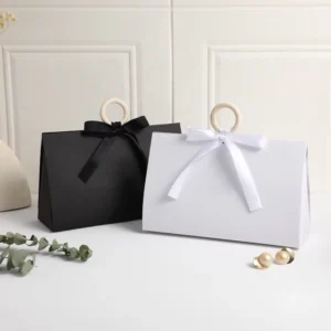 Black and White Bow Ribbon Jewelry Gift Bag with Slide Drawer Paper Box and Pouch