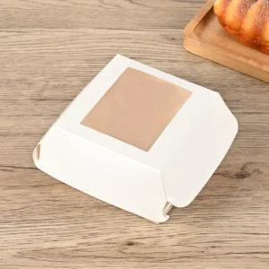 Black and White Mini Clamshell Food Containers, Foldable Paper Box with Window, Matte Finish