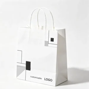 Blank Anti-Yellow White Card Paper Bag with Water-Based Ink, Silk-Screen Custom Logo, for Designer Studio, Clinic, and Customer Gifts
