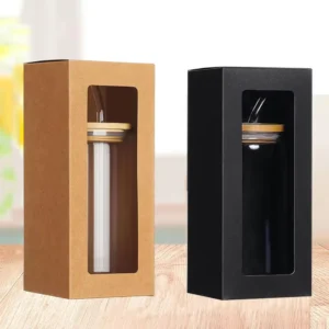 Blank Kraft Paper Glass Can Packaging Box with Folding Window