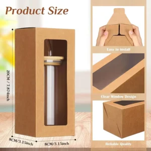 Blank Kraft Paper Window Box Rectangular Folding Packaging for Glass Jars and Sublimation Glass Tumblers