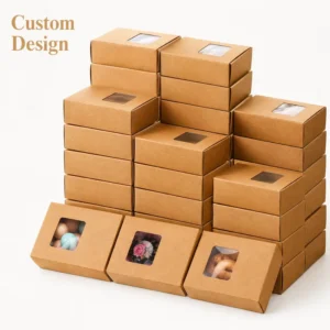 Blank Printable Foldable Kraft Paper Bakery Box with Clear Display Window
