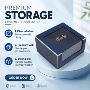 Blue Custom Printed Rigid Gift Box with Clear Window and Lid for Proposals